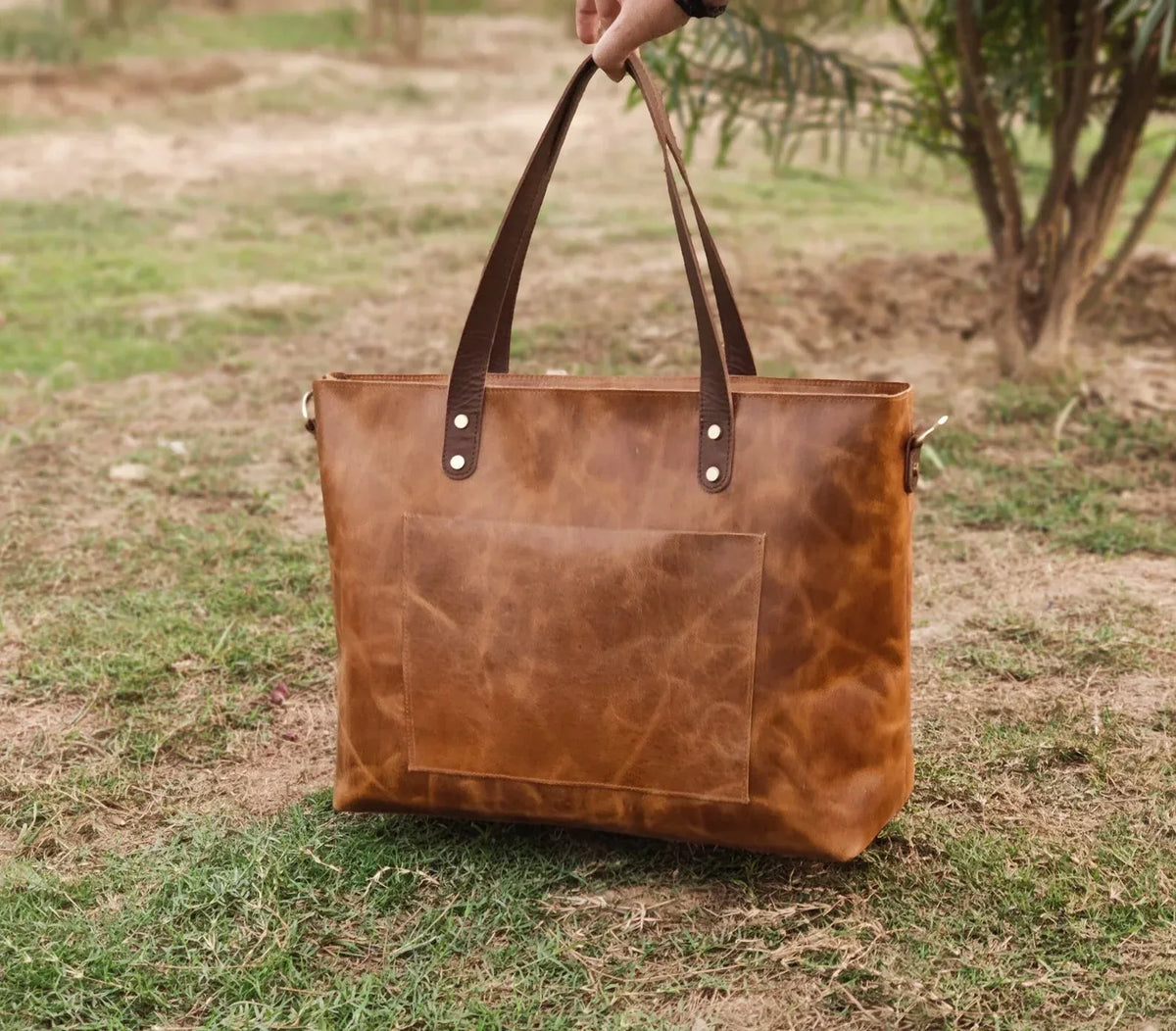 Women’s Leather Laptop Tote With Shoulder Strap for Work