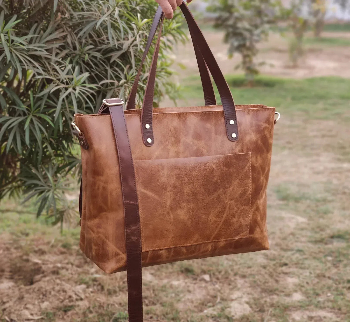 Women’s Leather Laptop Tote With Shoulder Strap for Work
