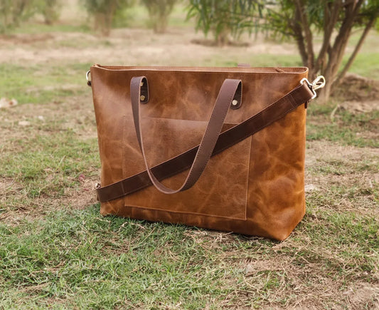 Women’s Leather Laptop Tote With Shoulder Strap for Work