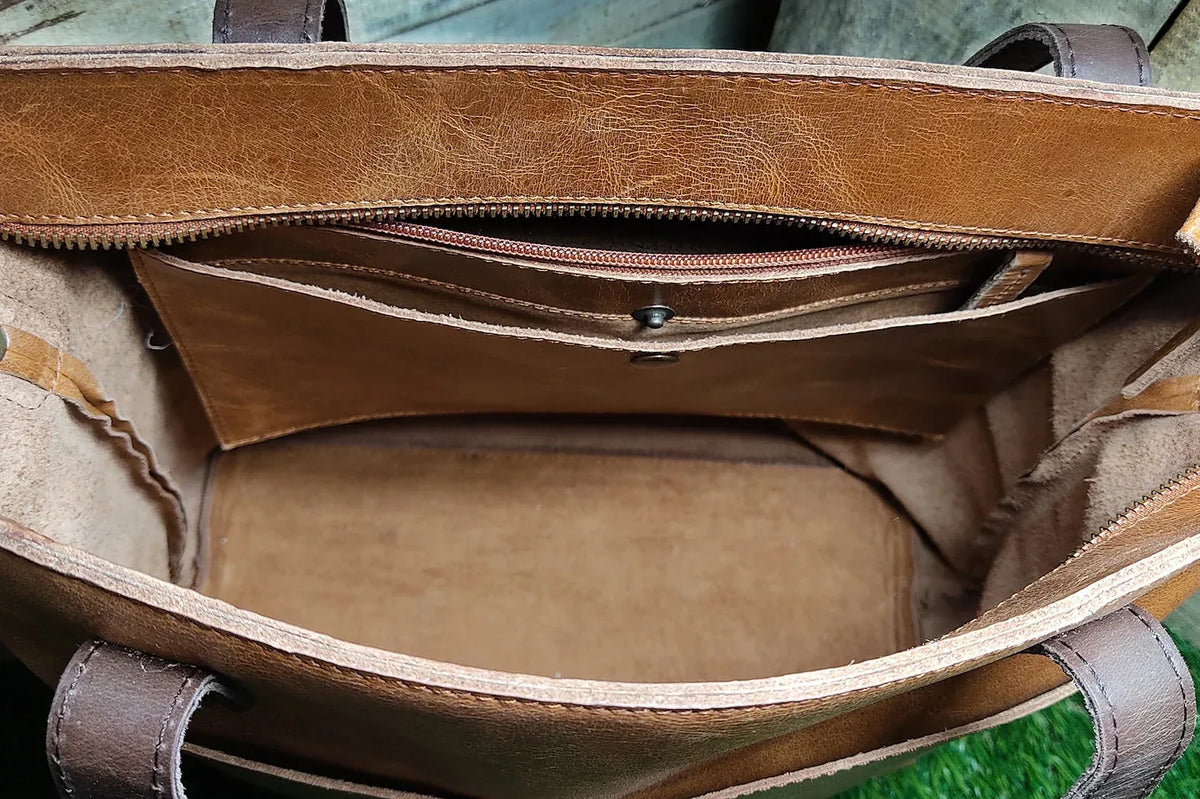 Women’s Leather Laptop Tote With Shoulder Strap for Work