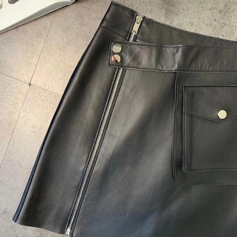 Women’s High Waisted Sheepskin Leather Mini Skirt