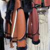 Women's Shearling Bomber Jacket in Rust Brown Leather