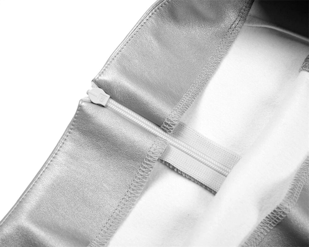 Metallic faux leather mini skirt women high waist