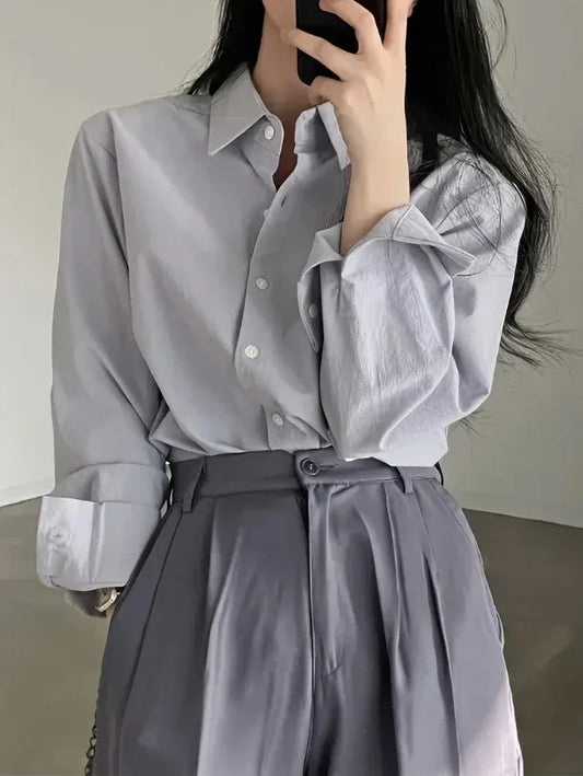 Women’s Oversized Cotton Button Down Shirt with Long Sleeves