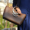 Rattan Beach Handbag with Silver Peacock Handle