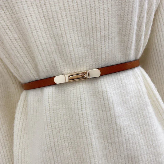 Women’s Skinny Leather Waist Belt with Gold Clasp 1