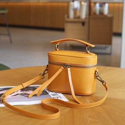 Women’s Leather Box Crossbody Bag with Top Handle