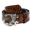 Women's Embossed Leather Belt with Tiger Buckle