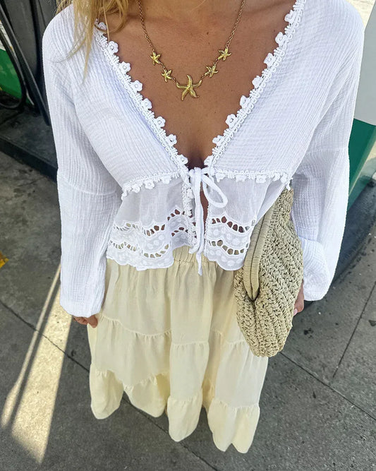drop shoulder laced shirt women