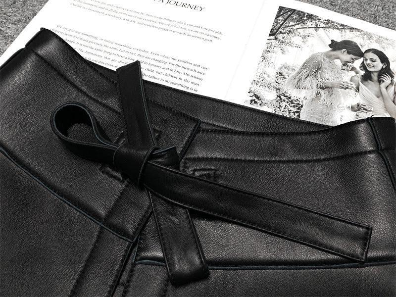 Women’s Leather Corset Waist Belt with Tie Front