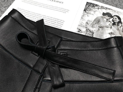 Women’s Leather Corset Waist Belt with Tie Front