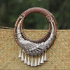 Rattan Beach Handbag with Silver Peacock Handle