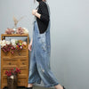 Distressed denim overalls women loose fit adjustable