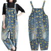 Womens denim jumpsuit with sunflower print overalls