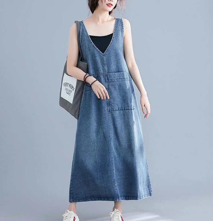 Baggy denim overall dress for women