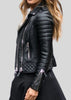 Black Leather Jacket Womens Quilted Biker Slim Fit Style