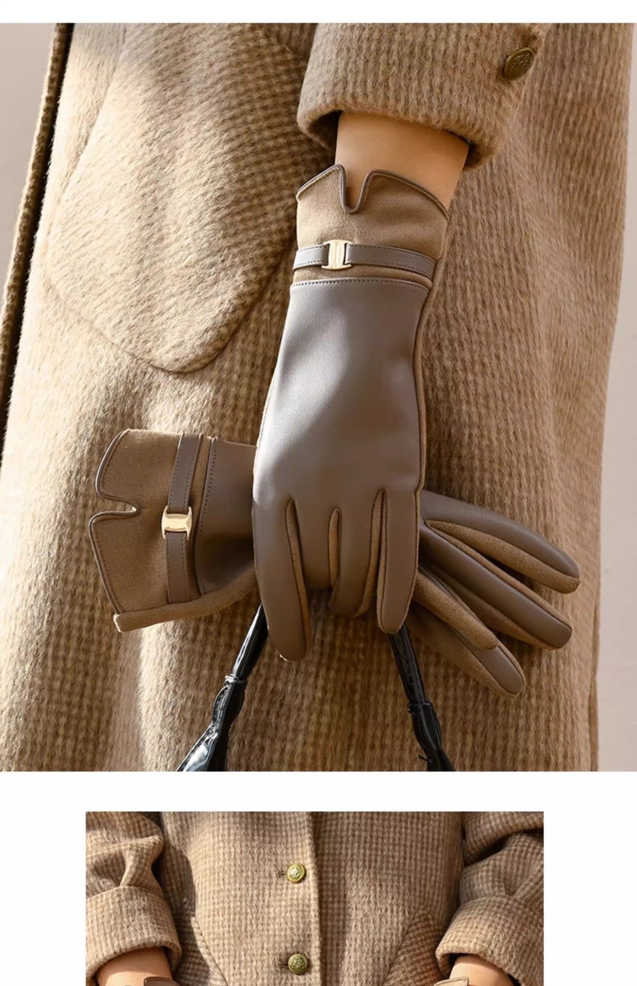 Women leather gloves for winter warmth 3