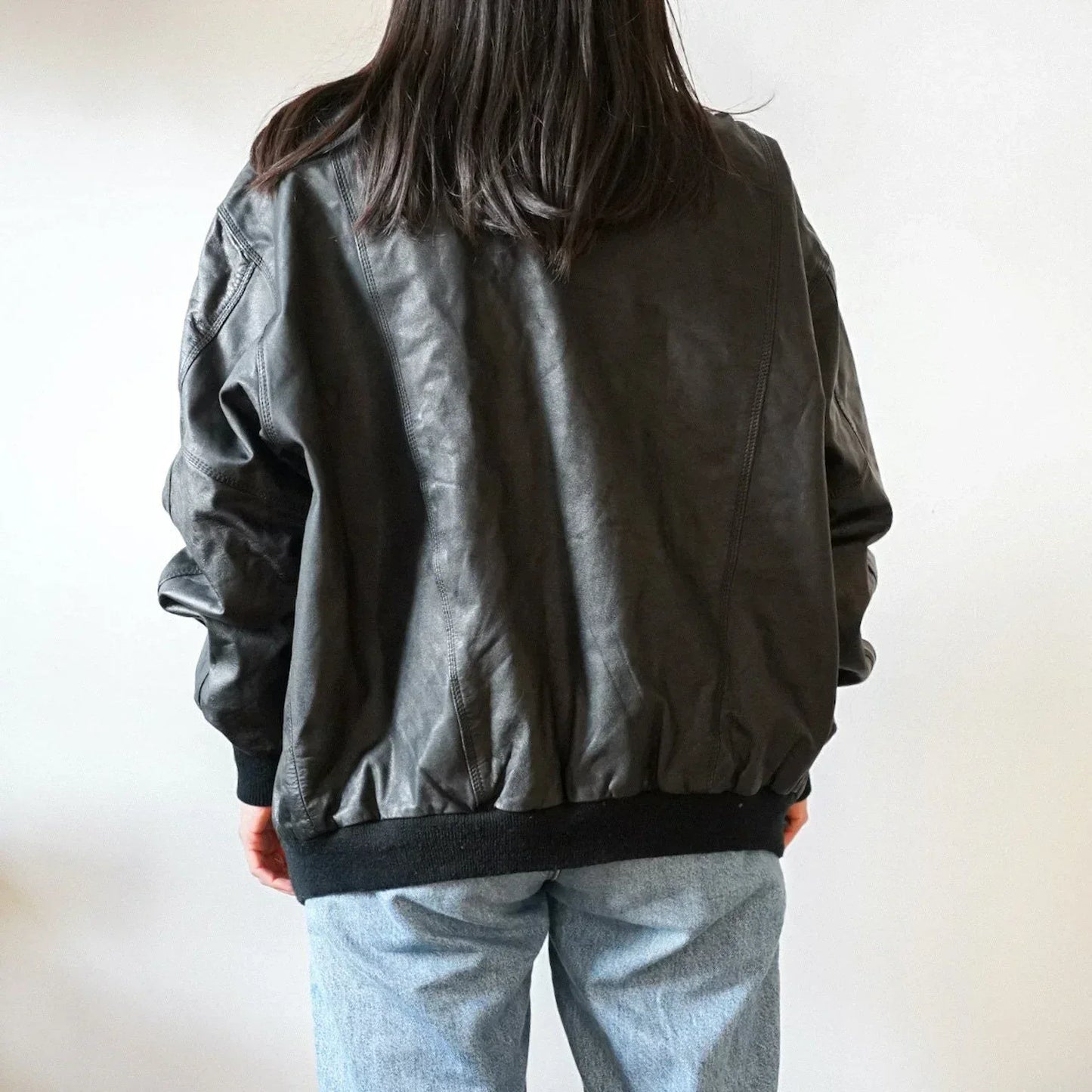 Oversized Leather Jacket Womens Black Bomber Retro Style