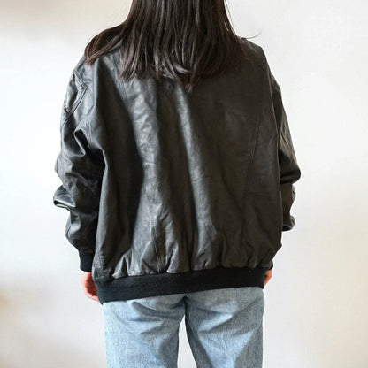 Oversized Leather Jacket Womens Black Bomber Retro Style