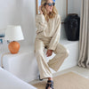 Letter print satin wide leg lounge set