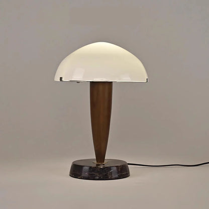 Mid Century Walnut Marble Table Lamp with Opal Glass