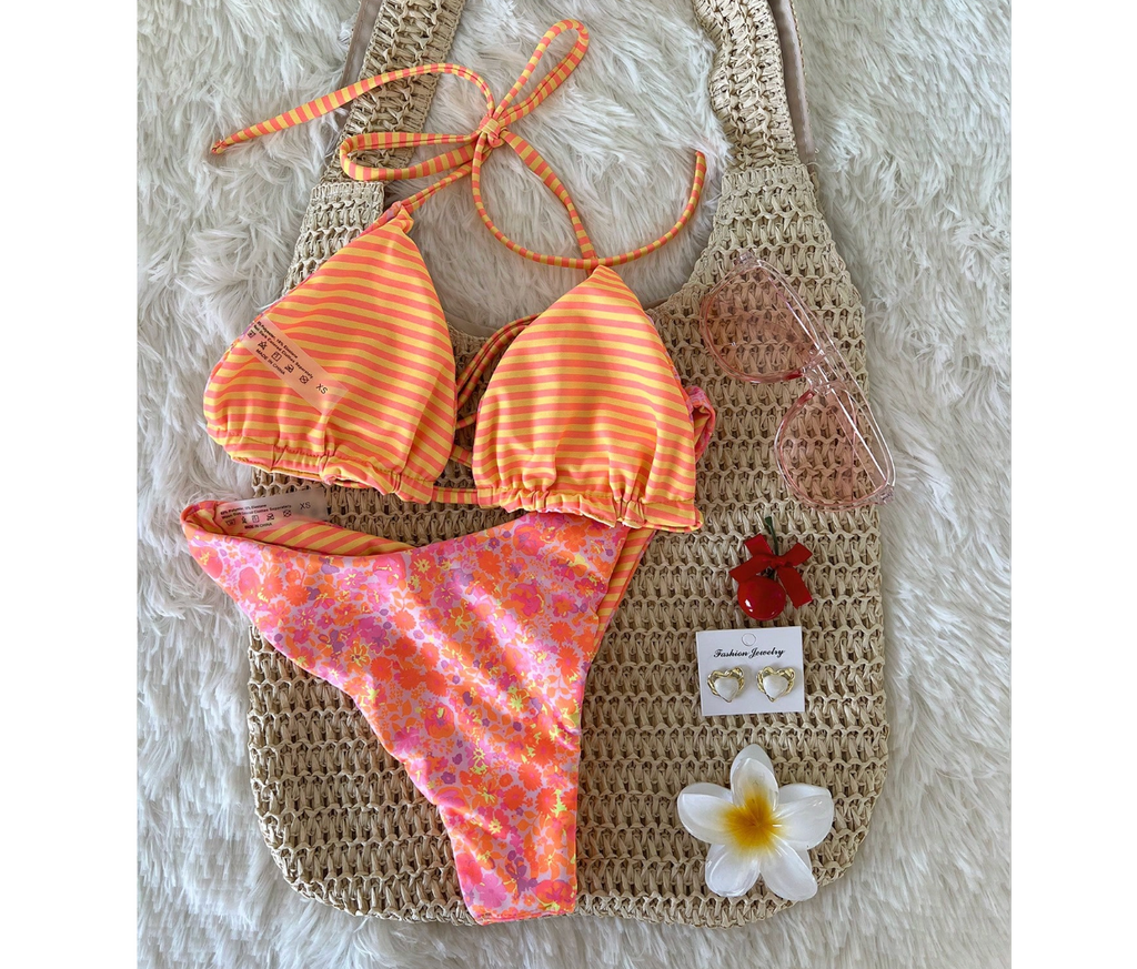 Floral bikini set adjustable strap swimwear 1 S