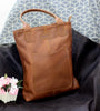 Leather Tote Bag With Outside Pockets for Women Camel