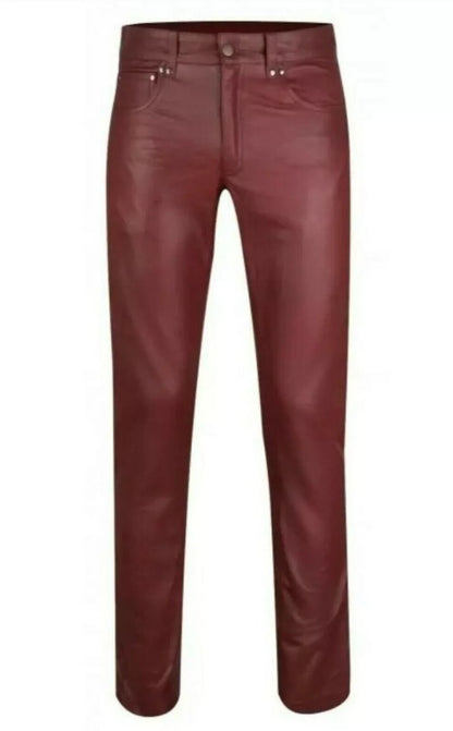 Men Genuine Leather Jeans Style Pants