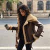 Lambskin Leather Jacket for Women in Brown with Fur Trim