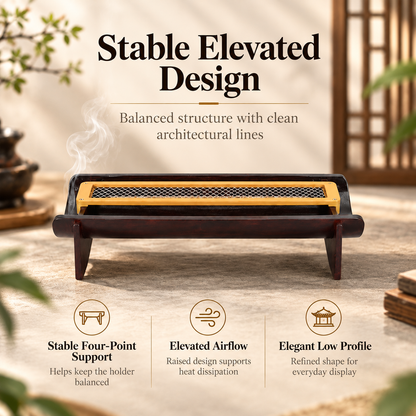 Bamboo Incense Stick Holder with Removable Metal Mesh Ash Tray
