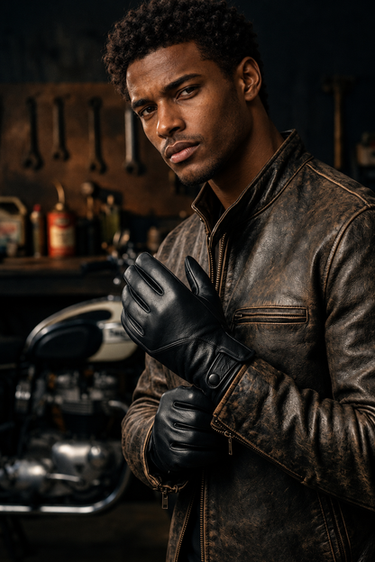 Men’s Leather Motorcycle Gloves in Top-Grain Cowhide for Riding