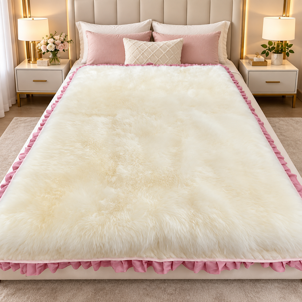 Genuine Sheepskin Bed Pad in Natural White for Bedrooms
