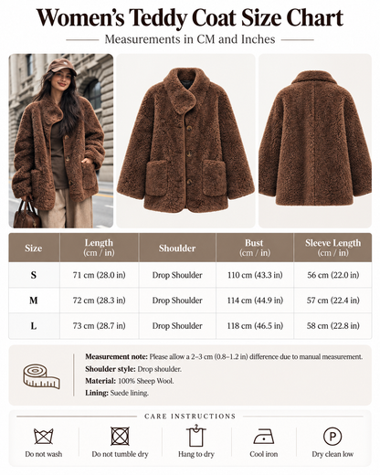 Women's Fur Coat Reversible Lambswool Style in Brown Sheep Wool