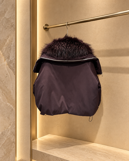 Women's Short Down Jacket with Detachable Raccoon Fur Collar