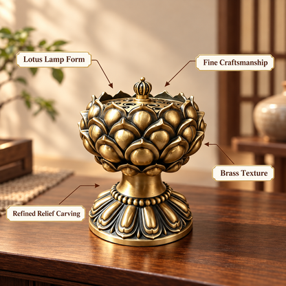 Lotus Incense Burner Brass Decorative Flower Censer with Lid
