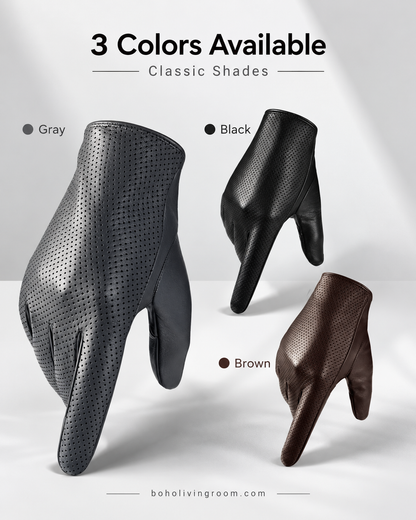 Men’s Leather Driving Gloves in Sheepskin with Perforated Touchscreen Design