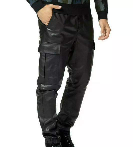 Men's Genuine Leather Cargo Pants