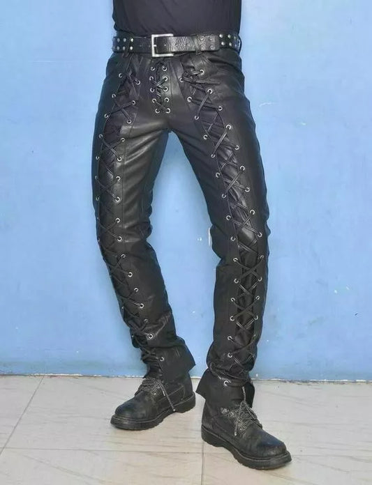 Men's Leather Pant Lace Up Bikers