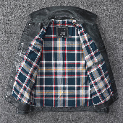 Black Leather Jacket Men Slim Fit Biker Oil Wax Vintage Style