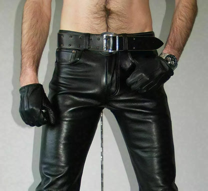 Men's Real Leather Pant Trousers Black