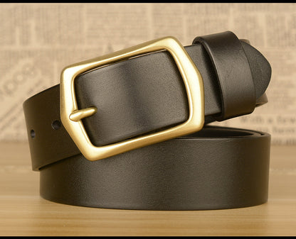 Men’s Genuine Cowhide Leather Belt with Copper Buckle