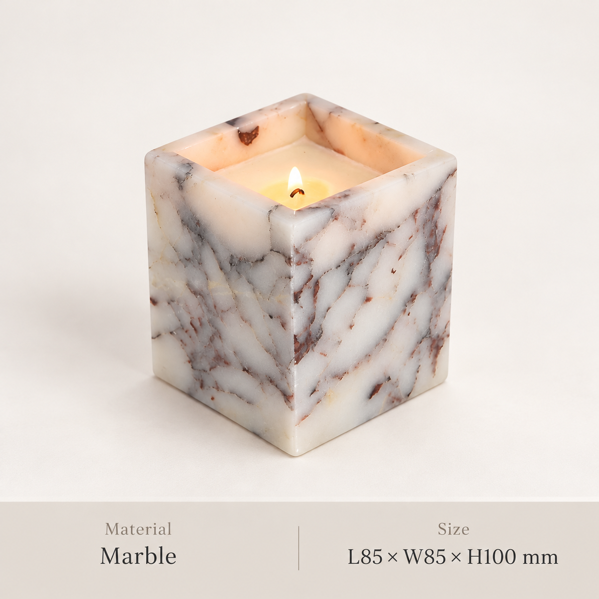 Square Marble Candle Holder with Geometric Cube Design and Stone Veining 1