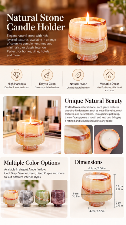 Marble Candle Cup Holder with Pedestal Base and Layered Stone