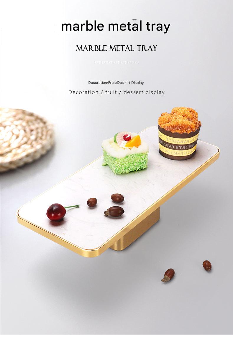 Rectangular Marble Metal Fruit Plate with Gold Base