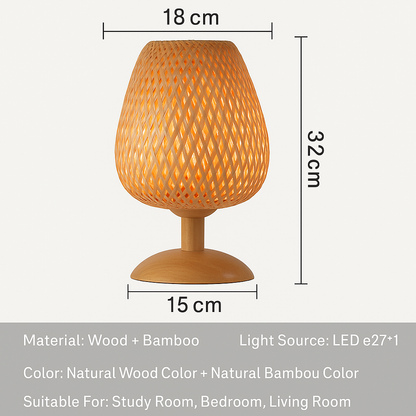 Bamboo Rattan Table Lamp for Bedroom & Side Table