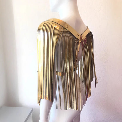 Holographic fringe shoulder harness festival rave tassel belt