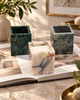 Square Marble Candle Holder with Geometric Cube Design and Stone Veining