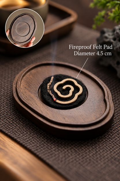 Ceramic Incense Burner with Wooden Base and Stone-Inspired Design