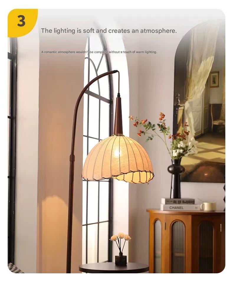 retro wood floor lamp with side shelf lighting