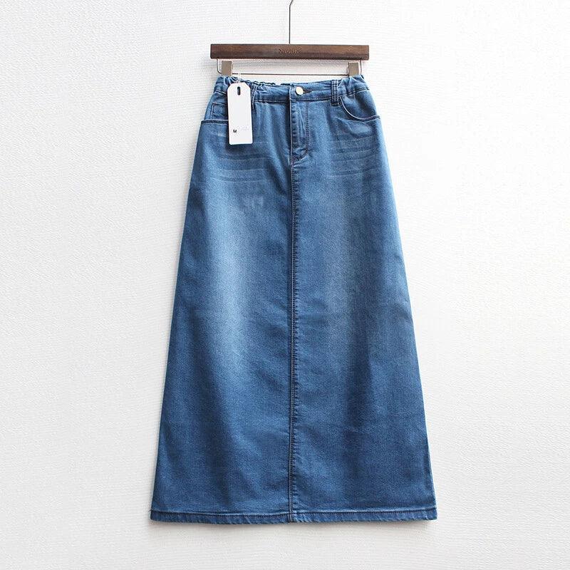 Blue High Waist Maxi Denim Skirt Without Slit